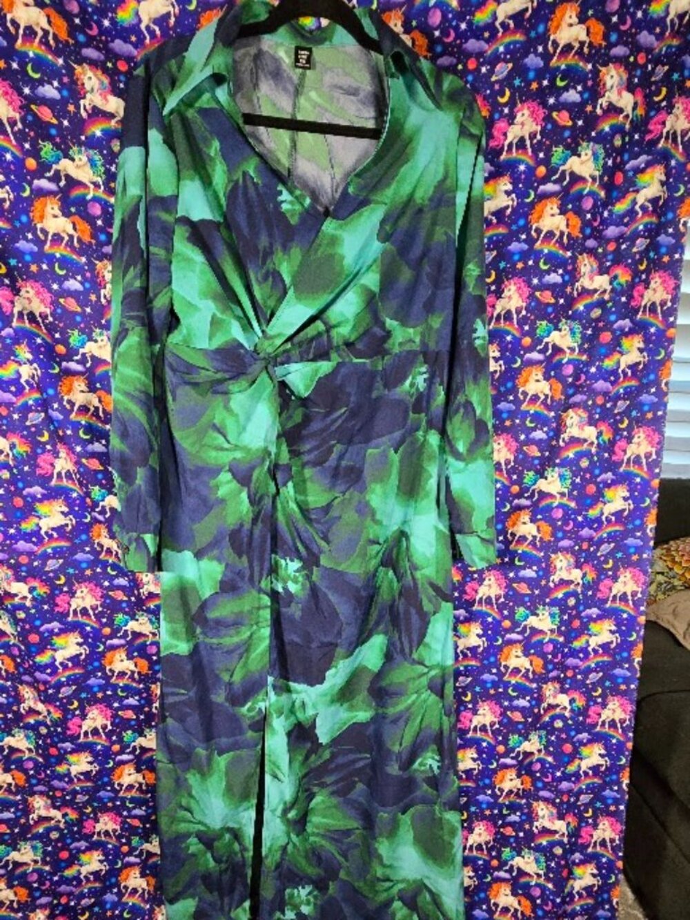 SHEIN Curve Emerald & Teal Abstract Floral Twist-Front Dress